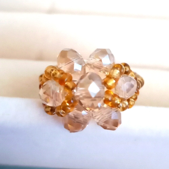 HAND BEADED FLOWER RING - Picture 2 of 4